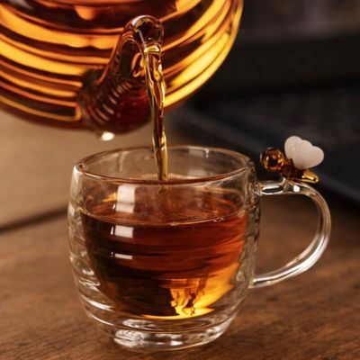 Chaleira com Filtro Infusor e 6 Xícaras de Chá 180ml Vidro Borossilicato Lovely Bee Lyor Mesa Posta