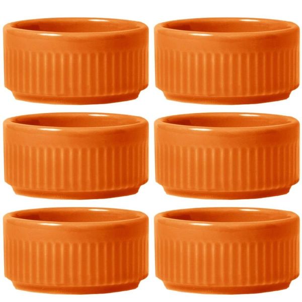 Kit 6 Ramekins de Porcelana 50ml Laranja Canelado Assar e Servir 6x3cm Germer