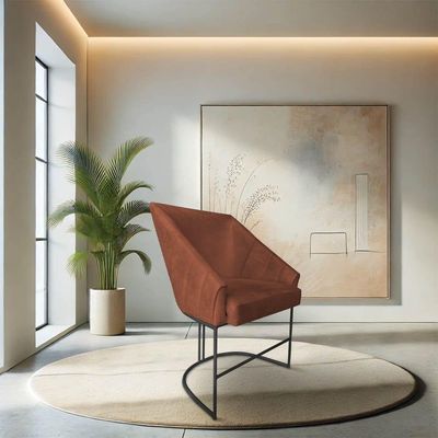 Kit 6 Poltronas Luxo Alana Veludo Base Ferro Preto - Pallazio Cor Terracota