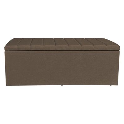 Kit Cabeceira E Calçadeira Recamier Baú Casal 1,40m Holanda Linho Marrom - Pallazio