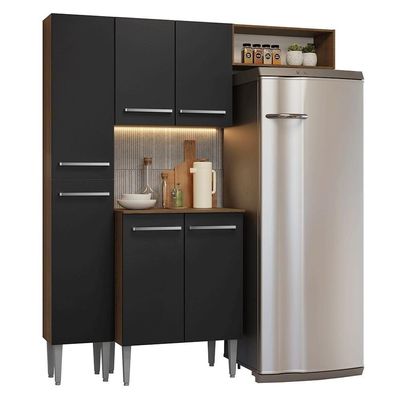 Armário De Cozinha Compacta 156 Cm Emilly Madesa 03 Rustic/Preto