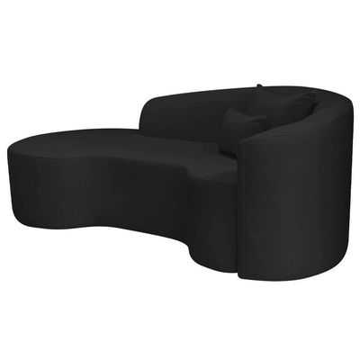 Kit Recamier Curvo Sala De Estar Inglaterra 200cm Lado Esquerdo E 2 Poltronas Orgânica Bouclé Preto