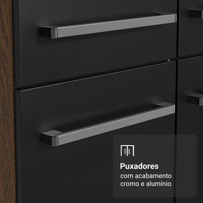 Armário De Cozinha Compacta 156 Cm Emilly Madesa 03 Rustic/Preto