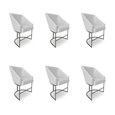 Kit 6 Poltronas Luxo Alana Bouclê Base Ferro Preto - Pallazio Cor Cinza