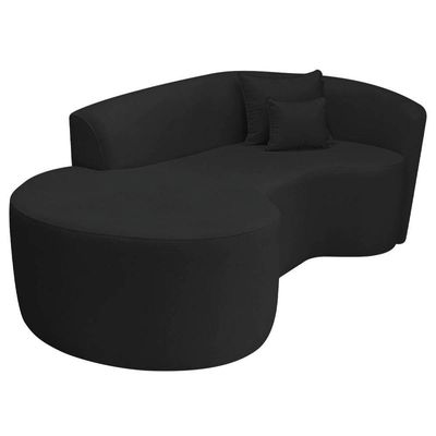 Kit Recamier Curvo Sala De Estar Inglaterra 200cm Lado Esquerdo E 2 Poltronas Orgânica Bouclé Preto