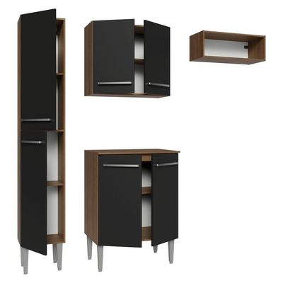 Armário De Cozinha Compacta 156 Cm Emilly Madesa 03 Rustic/Preto