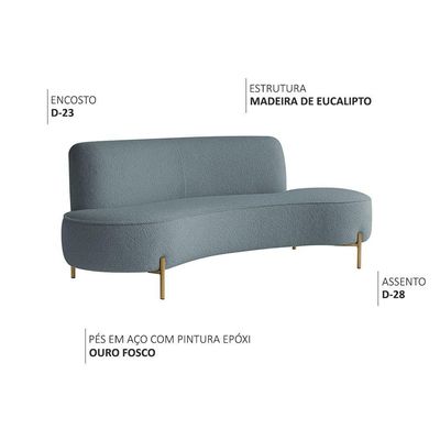 Sofá Orgânico 2 Lugares 150cm Argos Pés Ouro Fosco Bouclé Azul Claro - Nexta Casa