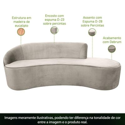 Sofá Curvo 03 Lugares 180cm Eron Braço Direito Veludo Perfectly Pale - Nexta Casa