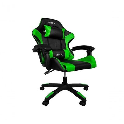 Cadeira Gamer Impact em Tecido com Encosto Reclinável, Apoio de Braços Ajustável e Almofadas Verde