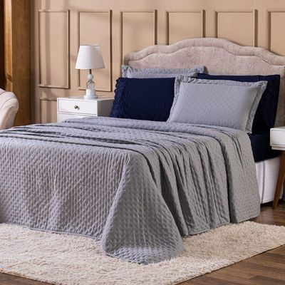 Kit Cobre Leito Colcha King Sublime Com Fronhas 03 Peças - Percal 300 Fios Toque De Pluma, Cinza
