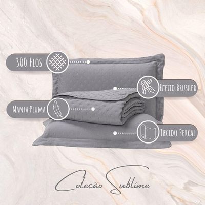 Kit Cobre Leito Colcha King Sublime Com Fronhas 03 Peças - Percal 300 Fios Toque De Pluma, Cinza