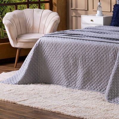 Kit Cobre Leito Colcha King Sublime Com Fronhas 03 Peças - Percal 300 Fios Toque De Pluma, Cinza