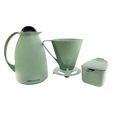 Kit Garrafa Termica Café Prático Com Açucareiro Com Colher E Suporte Para Filtro - Verde