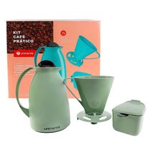 Kit Garrafa Termica Café Prático Com Açucareiro Com Colher E Suporte Para Filtro - Verde