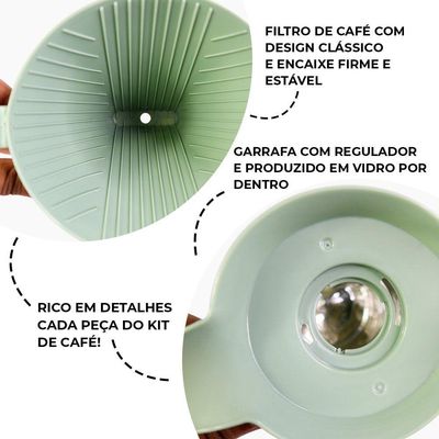 Kit Garrafa Termica Café Prático Com Açucareiro Com Colher E Suporte Para Filtro - Verde