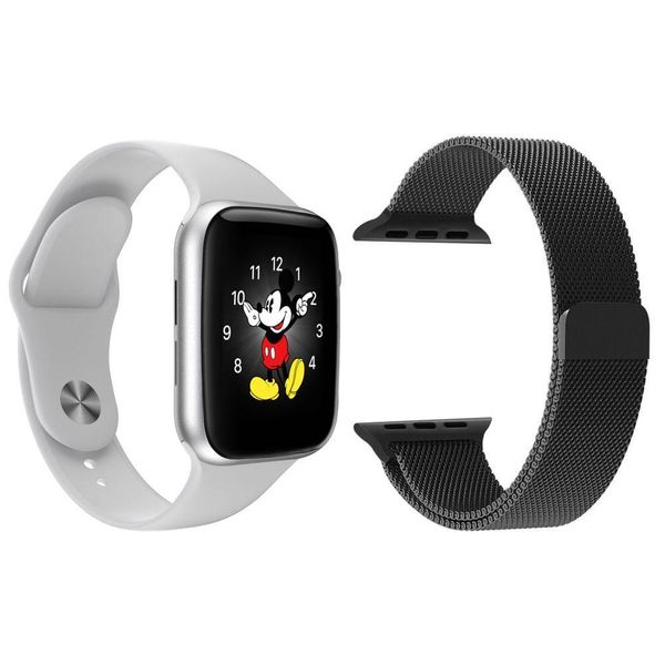 Kit 1 Smartwatch Ld5 Branco Android Ios+Pulseira Aço Preta