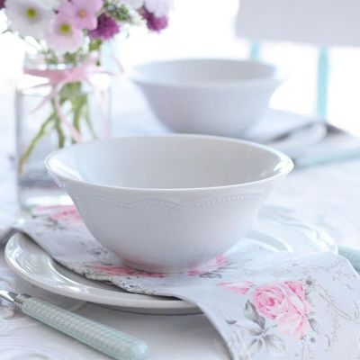 Jogo 6 Pratos de Sobremesa em Porcelana 20cm Branco Germer Relevo Cottage Bolo