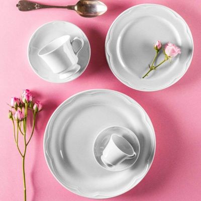 Jogo 6 Pratos de Sobremesa em Porcelana 20cm Branco Germer Relevo Cottage Bolo
