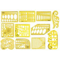 Traceease Lote 11 Peças Moldes Geométricos Multiformas e Réguas para Desenho Técnico Kit de Papelaria para Escola e Escritório - IBA Crafts