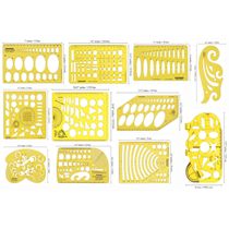 Traceease Lote 11 Peças Moldes Geométricos Multiformas e Réguas para Desenho Técnico Kit de Papelaria para Escola e Escritório - IBA Crafts
