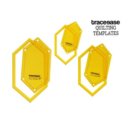 Conjunto de 3 Estênceis Hexagonais 7,6/10,2/12,7 cm para Costura DIY, Patchwork e Quilting - Traceease Amarelo
