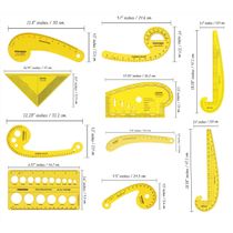 Conjunto de 10 Réguas Métricas Francesas de Costura Plásticas em Formato Curvo para Designers e Alfaiates - Traceease