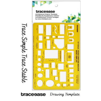 Molde Arquitetônico Traceease, Estêncil Plástico Profissional com Símbolos de Móveis e Recortes Padronizados, 24,1 cm x 15,2 cm - Inkdotpot Amarelo