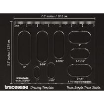 Estêncil Retangular 1 Peça com 8 Inserções Ovais Geométricas, Régua de Medição 18,3 cm x 46,2 cm, Espessura 0,3 cm - Traceease