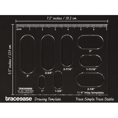 Estêncil Retangular 1 Peça com 8 Inserções Ovais Geométricas, Régua de Medição 18,3 cm x 46,2 cm, Espessura 0,3 cm - Traceease Amarelo