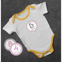 Adesivos Redondos de Marcos 12 Meses para Bebê Menino/Menina, Fotos do Primeiro Ano (Listras Rosa & Chevron), 24 Unid, 10 cm - Inkdotpot