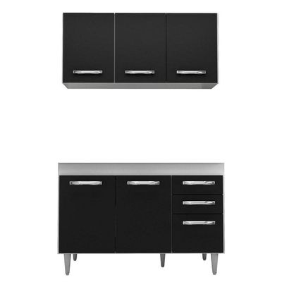 Armário Aéreo E Balcão Gabinete De Pia 120cm Branco/preto