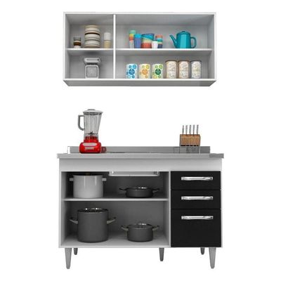 Armário Aéreo E Balcão Gabinete De Pia 120cm Branco/preto