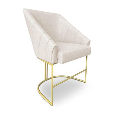Kit 6 Poltronas Luxo Alana Linho Bege Base Ferro Preto - Pallazio