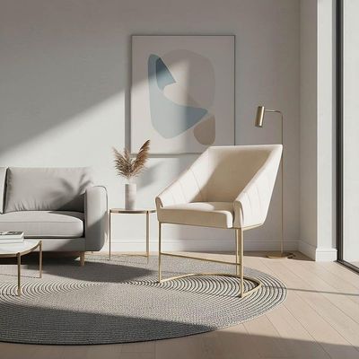 Kit 6 Poltronas Luxo Alana Linho Bege Base Ferro Preto - Pallazio
