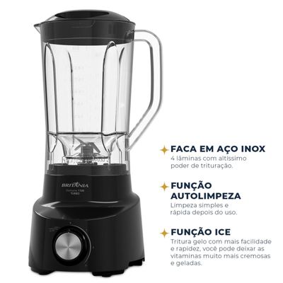 Liquidificador Britânia Diamante 1100W Preto Preto / 220