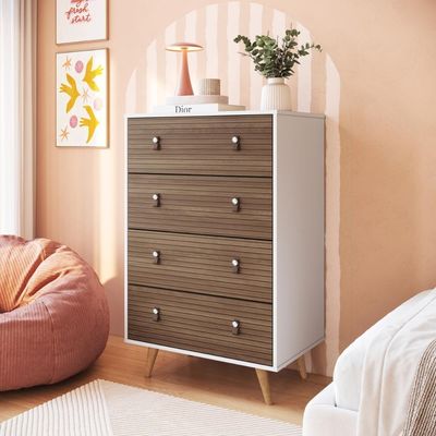 Cômoda Retrô Com 4 Gavetas Branco Freijó