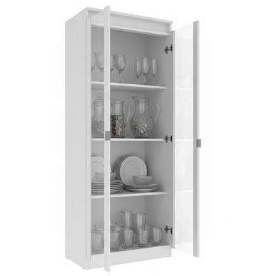 Cristaleira Vertical 2 Portas de Vidro 3 Prateleiras 160,5cmx60cm CR6004 Branco