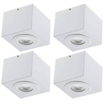 Kit 4 Plafons Luminária de Sobrepor Quadrada Branco Aluzinc Dital Escritório Sala Cozinha