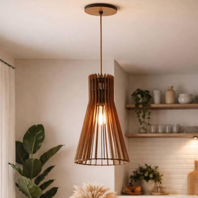 Kit 4 Luminárias de Teto Pendentes Iluminação Decorativa Cone MDF E27 Tiffany Dital