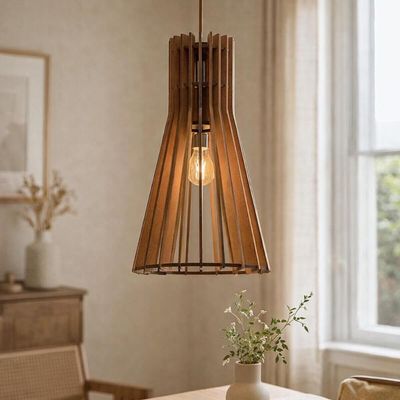 Kit 4 Luminárias de Teto Pendentes Iluminação Decorativa Cone MDF E27 Tiffany Dital