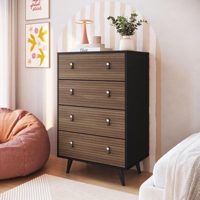 Cômoda Retrô Com 4 Gavetas Preto Freijó