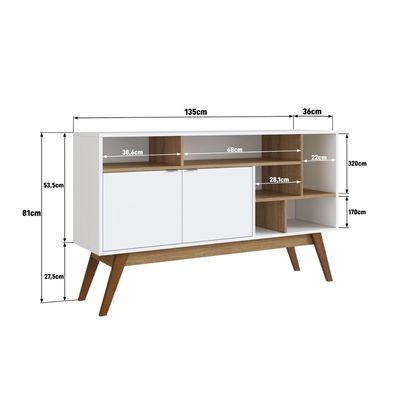 Aparador Com 2 Portas E 6 Nichos Branco Mel