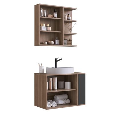 Gabinete De Banheiro Suspenso 67cm Com Espelheira E Cuba Montana Grafite