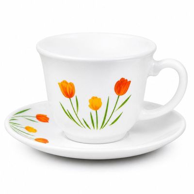 Jogo Xícaras Chá Pires Flores Conjunto 12 Peças 220ml Branco Tulipa Garden