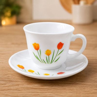 Jogo Xícaras Chá Pires Flores Conjunto 12 Peças 220ml Branco Tulipa Garden
