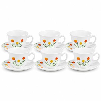 Jogo Xícaras Chá Pires Flores Conjunto 12 Peças 220ml Branco Tulipa Garden