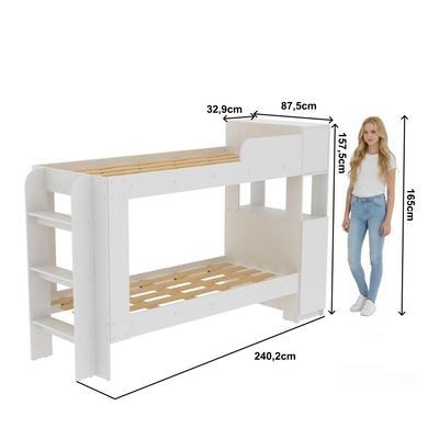 Cama Beliche Adulto Baú Superior Com Escadas Armário De 1 Porta E Prateleiras Internas Branco