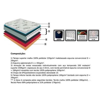 Cama Box Baú CRC Solteiro +Colchão Molas Ensacadas Torino Orthoflex 88