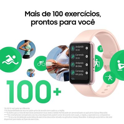 Samsung Galaxy Fit3 Rose Display de 1.6" AMOLED colorido, Bluetooth, Design Premium em Alumínio, Mais De 100 Exercícios e Resistente à Água e Poeira
