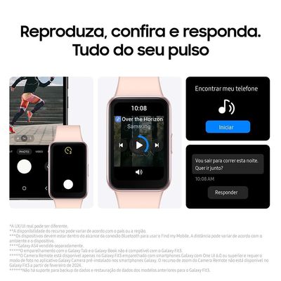Samsung Galaxy Fit3 Rose Display de 1.6" AMOLED colorido, Bluetooth, Design Premium em Alumínio, Mais De 100 Exercícios e Resistente à Água e Poeira